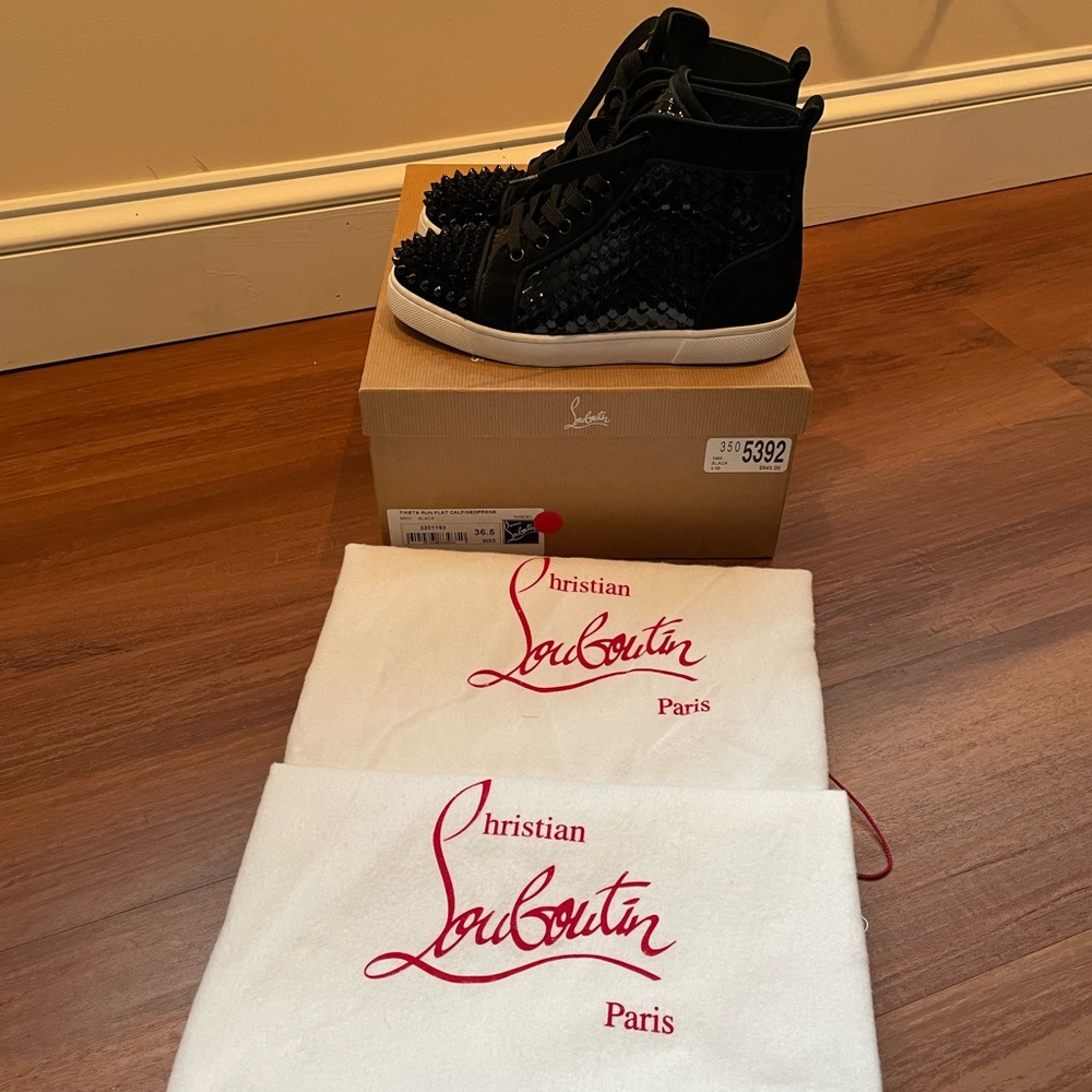 Christian Louboutin patent leather spiked sneakers. Size 6.5 (36.5)